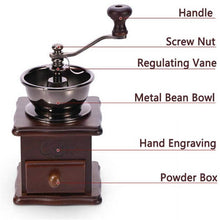 Load image into Gallery viewer, Antique Manual Hand Coffee Burr Grinder