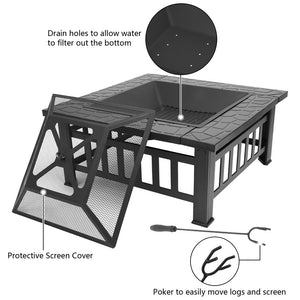 Outdoor Modern Square Patio Fire Pit Table