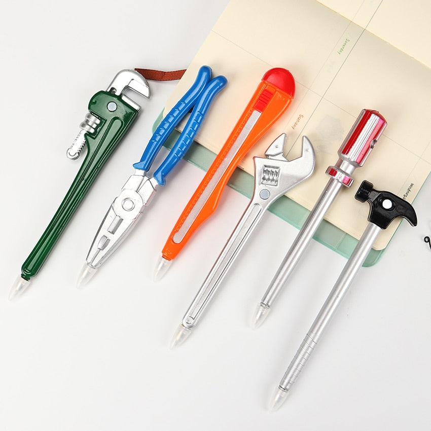 6PCS Simulation Hardware Tools Vise Hand Knife Hammer Creative Ballpoint Pens Quality Pen Office School Supplies