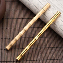 Load image into Gallery viewer, matte golden classic brass reverse bamboo gift Rollerball Pen
